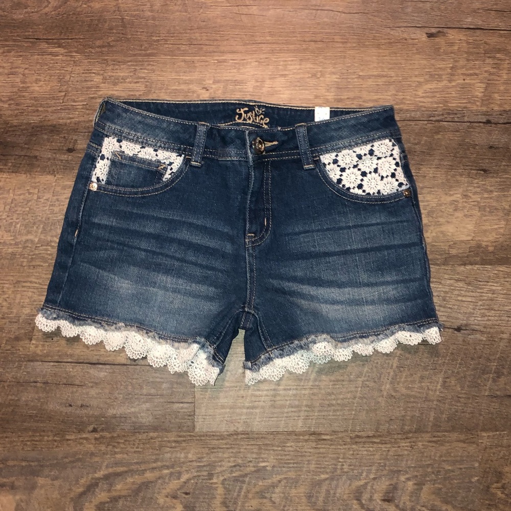 Justice Girls Jean Short w/ White Lace Trim